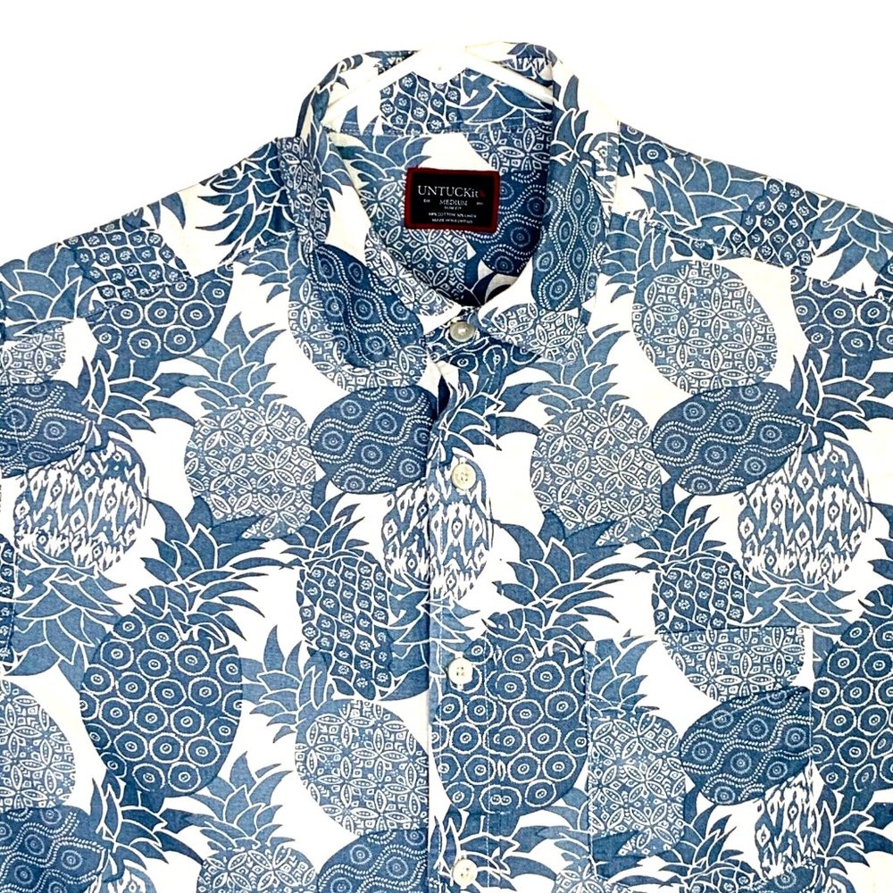 UNTUCKit Mens Yoti Pineapple Linen Blend Short Sleeve Camp Hawaiian Shirt Medium